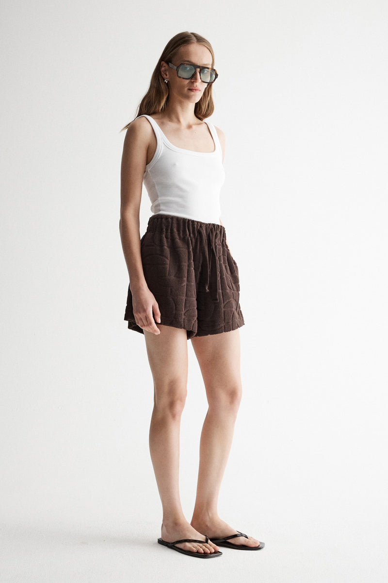 MONOGRAM TOWELLING SHORT - CHOCOLATE